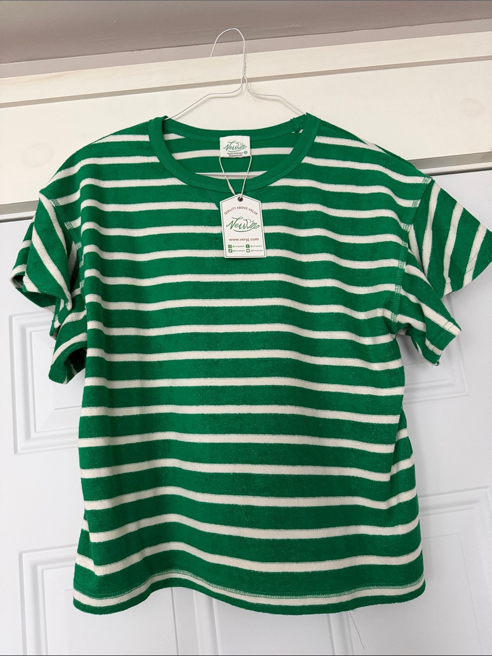 Green & Oatmeal Striped Short Sleeve Tee Boutique